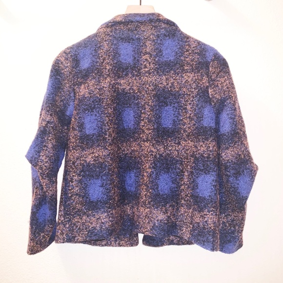 Line & Dot Navy Brown Plaid Pattern Wool Jacket - Picture 2 of 6